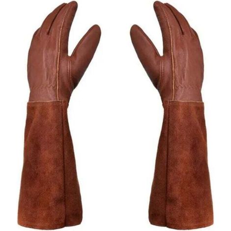 Gants de Jardinage Cuir Protection Épines Ronces Unisexes Travail Marron Taille M