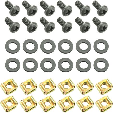 19" Parts 5924 M12 - Lot de 12 vis M6 x 12 mm avec écrou cage et rondelle déformable en sachet