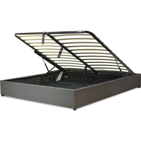 Sommier coffre Vegas - 140x190 cm - Tissu gris clair- Grand espace de stockage (1/5)