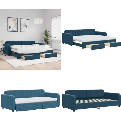 vidaXL Tagesbett Ausziehbar mit Schubladen Blau 90x200 cm Samt (1/5)