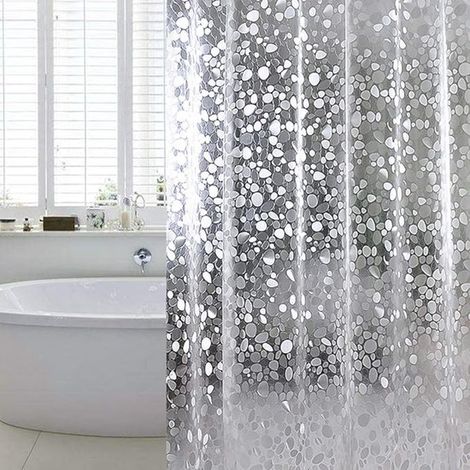 Rideau de douche - Imperméable - rideau de bain - rideau de salle de bain - 180180cm - PEVA - Motif galets - Transparent - pour baignoires stables - Anneaux inclus (1/3)