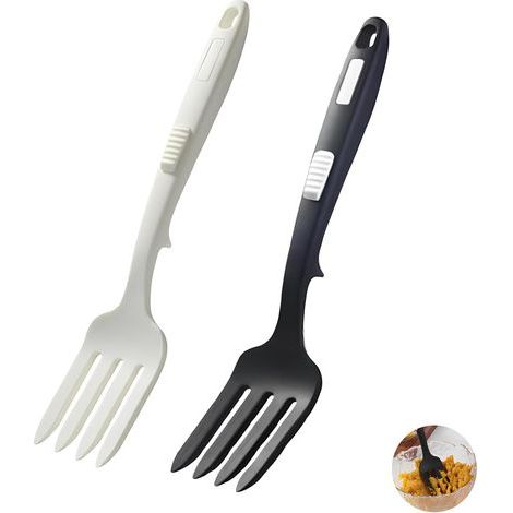 Pcs Flexible Silicone Forks, Kitchen Utensils, Non-Stick, Heat Resistant, Serving Forks (Black, White)