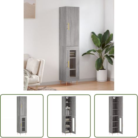 The Living Store Highboard Grau Sonoma 34,5x34x180 cm Holzwerkstoff - Hängeschrank - Regal - Wohnzimmerschrank - Aufbewahrung - Sideboard (1/5)