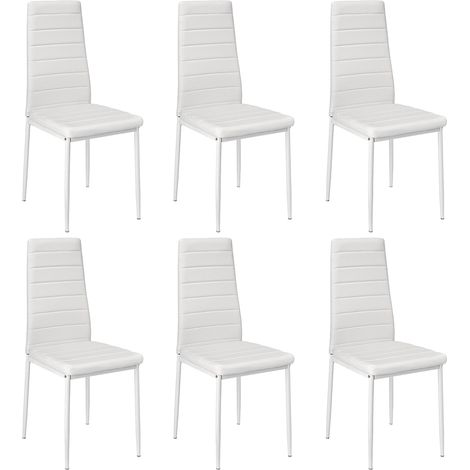 6er Set Esszimmerstühle mit Rückenlehne,Polsterstuhl aus Metallbeine,Weiß