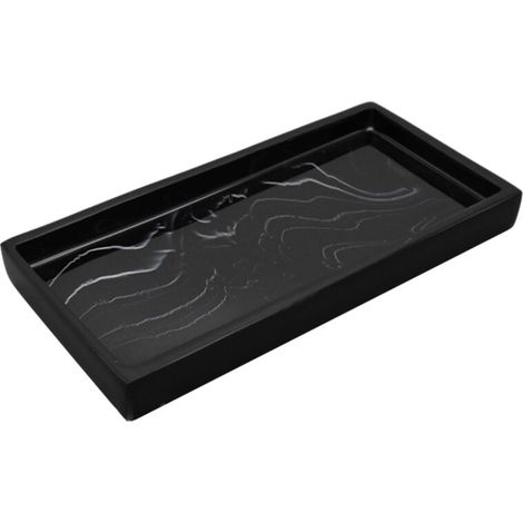 Vassoio in resina con motivo marmorizzato, antiscivolo, per riporre sapone e shampoo, decorazione d'interni, nero (1/4)