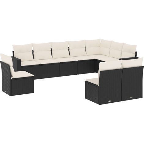 Maison Exclusive - Set Divani da Giardino 10pz con Cuscini in Polyrattan Nero