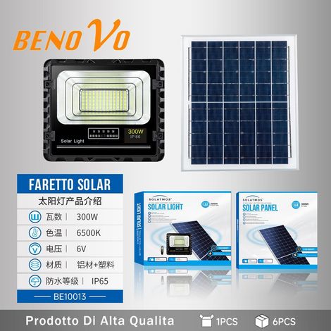 Faro led 300W con pannello solare 18w sensore crepuscolare esterno ip66 150lm/w (1/4)