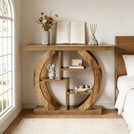 Table basse console élégante, meuble d'appoint campagnard 4 étagères, table d'entrée rustique en bois, rangement salon moderne, ancienne réf T5828P485667