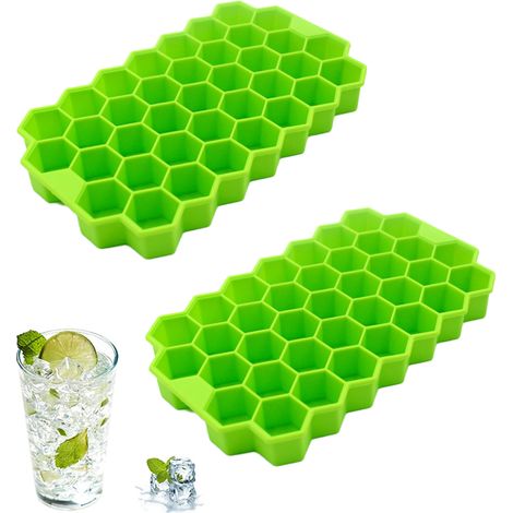 Moule A Glace En Silicone - 74 Cubes Hexagonaux - Couvercle Etanche Inclus - Usage Congelateur Et Four - Lot De 2 (1/5)