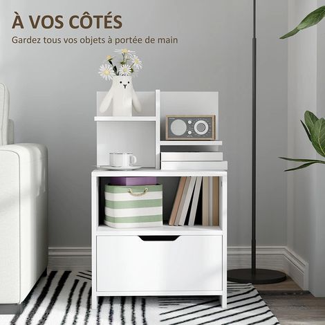 Table de chevet avec tiroirs, rangement et étagères, effet bois, 45 x 35 x 73 cm, blanc (1/5)