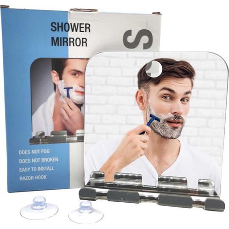 Miroir de rasage anti-buée pour douche avec raclette, idéal pour salle de bain, baignoire et barbier. (1/5)