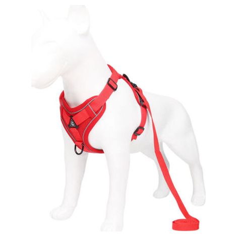 Umnuou – Anti-Zug-Hundegeschirr – Weiches, atmungsaktives Polstergeschirr – Inklusive reflektierender Weste – Für Hunde von 20–23 kg – Größe XL Rot (1/4)