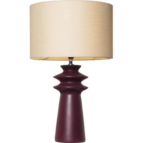 Litecraft Findlay Table Lamp Ceramic E14 Base With Beige Fabric Shade - Burgundy