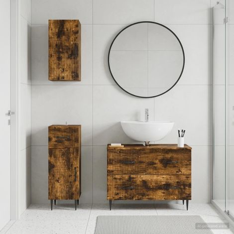 vidaXL 3 Piece Bathroom Cabinet Set HAARLEM Smoked Oak Engineered Wood (1/5)