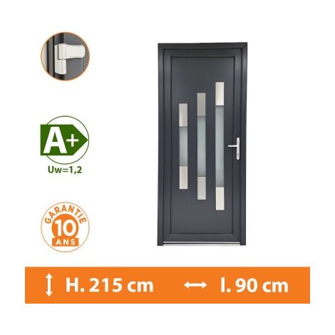 Porte d'entrée PVC Gris - Tirant Gauche - Céphée