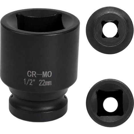 douille 22mm 1/2" 4 pans, douille a choc 1/2 22mm Acier Chrome-Molybdène CR-MO(Black) (1/5)