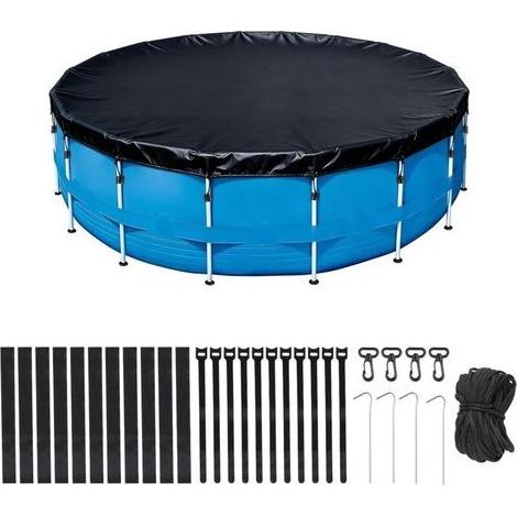 Kaelt - Bâche de Piscine Ronde Ø366 X H30cm, Bache Hivernage Piscine Hors Sol en Tissu Oxford avec Cordon de Serrage, Clous, Anti-UV, Étanche pour Piscine Ronde à Cadre (1/5)
