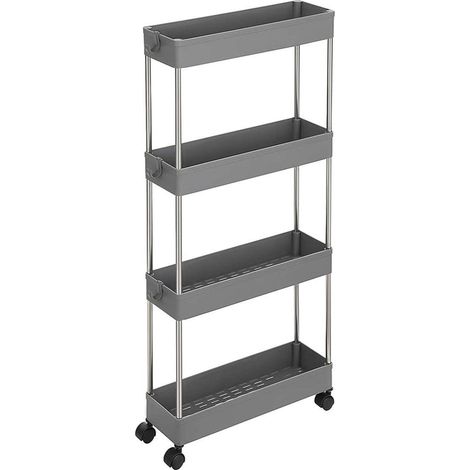 Carro de almacenamiento móvil de 4 niveles, estante con ruedas para baño, cocina, espacio pequeño, 40 x 13 x 86 cm, gris 120003491