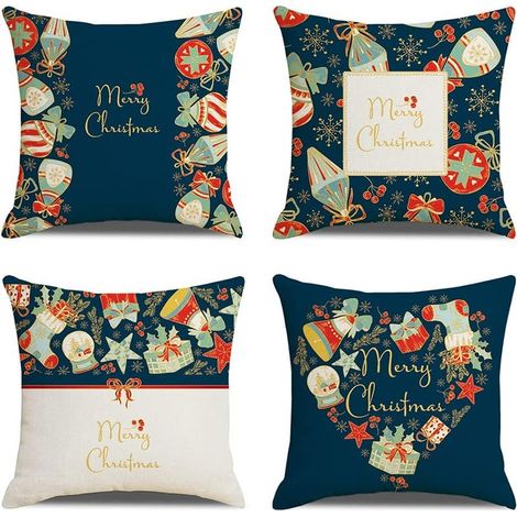 4PCS Thème de Noël Housse de Coussin,Taie d'oreiller de Noël,Noël Housse de Coussin,Taie d'oreiller de Noel pour Canape,Taie d'oreiller de Noël Housse de Coussin (Bleu) (1/5)