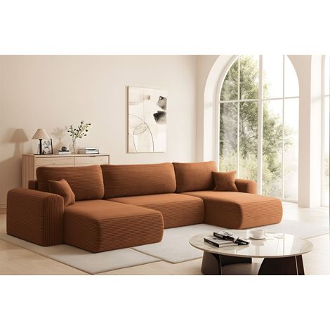 Wohnlandschaft Sofa mit Schlaffunktion FLORA Stoff Poso Rostbraun