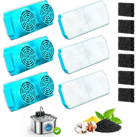 Filtre de rechange pour fontaine à chat en acier inoxydable de 3,2 l 6 filtres à charbon actif + 6 filtres en mousse, filtres de rechange pour fontaine à eau de chat en acier inoxydable (1/5)