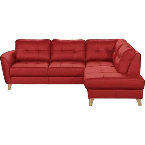 Canapé d'angle convertible en cuir italien de luxe 5 places NORIA avec coffre, rouge foncé, angle droit (1/5)
