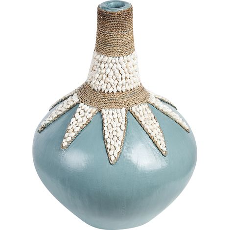 Jarrón de terracota azul beige 43 cm hecho a mano patrón rústico accesorio Silau