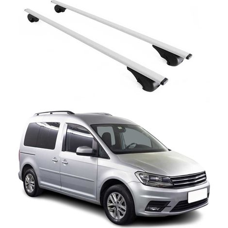 OMAC Barres de toit pour VW Caddy III 2015-2020 FL – TÜV / DIN 75302:2019 – Antivol inclus – Charge max 75 kg – 2 barres Argent (1/4)