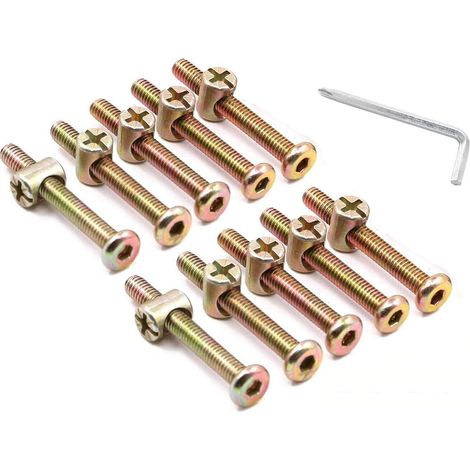 10 x M6 x 50mm Bed Furniture Bolts with Barrel Nuts with L-Type Key for Furniture, Cribs, Beds and Chairs (M6 x 50mm) (1/5)