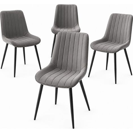 Set 4 Sedie da Pranzo Grigio in Velluto Seduta Ergonomica e Struttura Acciaio (1/5)