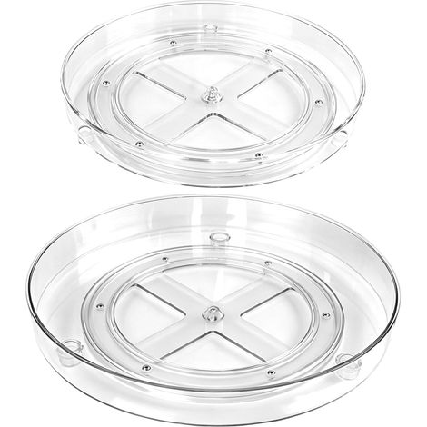 Lot de 2 Plateaux Tournants 23,5cm + 27cm, Plateau Tournant Lazy Susan 360° Rotatif, Organisateur Cuisine Transparent, Étagère à Épices pour Réfrigérateur, Placard, Salle de Bain et Salon (1/5)
