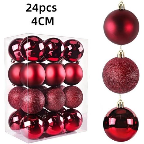 Boules de Noël en plastique rouge - petite taille, convient pour la décoration du sapin de Noël (4 cm) - Ensemble de 24 boules de Noël (1/5)
