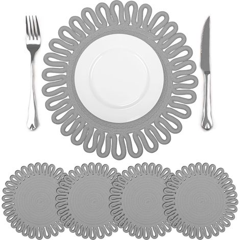 Lot de 4 sets de table gris ronds tressés, antidérapants, lavables et résistants à la chaleur, 30x30 cm. (1/5)