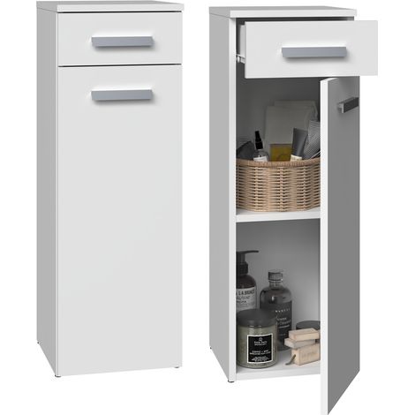 Colonne de salle de bain blanche 1 porte et 1 tiroir – Finition blanc mat – Fabrication polonaise – Style universel