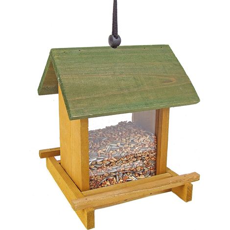 Holz Vogelfutter Haus zum aufhängen - 21 x 17 cm - Vogelhaus mit Sichtfenster aus Plexiglas