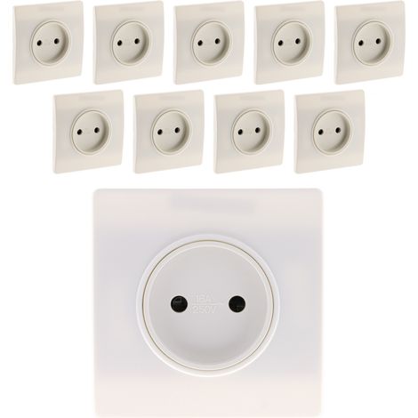Zenitech – Lot de 10 prises 2P 16A encastrables – Bornes automatiques – Puissance max 3680W sous 230V – Couleur blanc – Certifié NF et CE