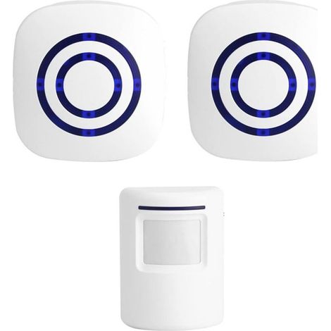 Campanello d'allarme bianco, senza fili, con sensore di movimento a infrarossi, trasmettitore e ricevitore (Uno per Due, conforme alle normative europee) (1/4)