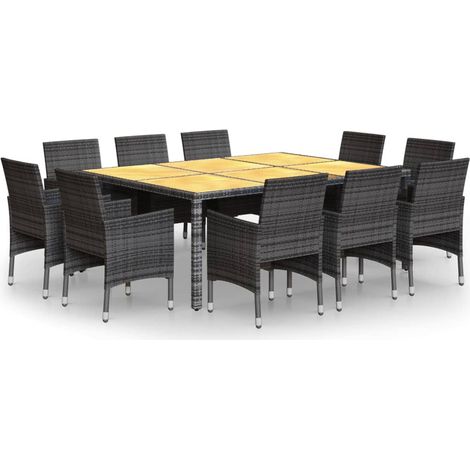 Maison Exclusive - 11-tlg. Garten-Essgruppe Poly Rattan Grau