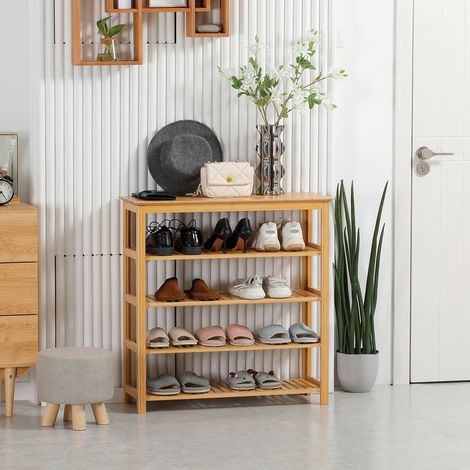 Schuhregal mit 4 Regalen, Bambus, Lamellen, bis Größe EU 45, Natur
