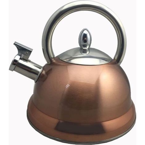 Bouilloire inox cuivrée 3L à sifflet – Compatible induction – Polissage miroir – Sifflement pour avertir l'eau chaude – Baumalu (1/2)
