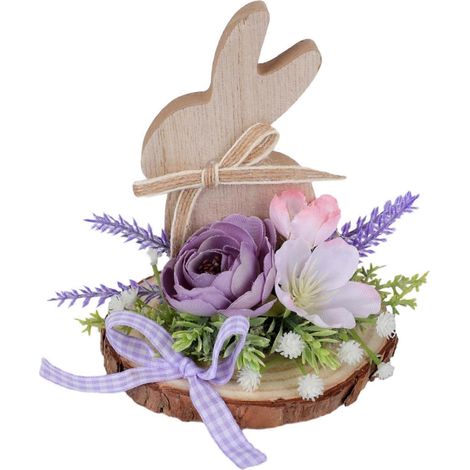 Lapin de Pâques panneau en bois bureau lapin décoration avec artificiel fleur printemps fête de table centre de table pour plateau à étages décoration intérieure,Violet (1/5)
