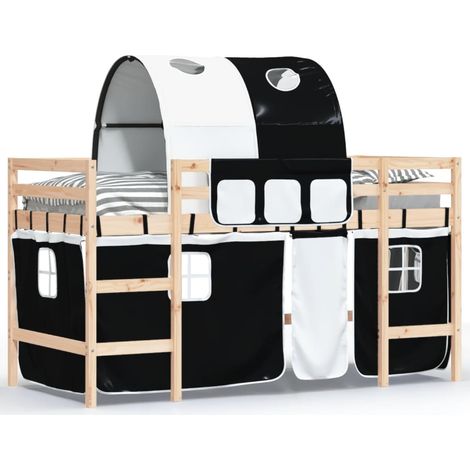 Lit mezzanine enfants et tunnel blanc-noir 90x190 pin massif (1/5)