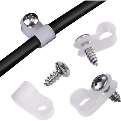 Clip de pince de type R de type 100pcs , pinces pour fils de fixation de cables de montage en nylon, poignée de montage électrique pour la gestion des fils, vis incluses - Range-tout domestique (1/5)