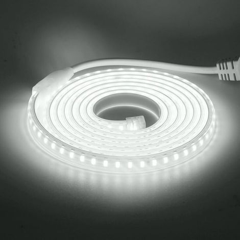 Ruban LED, Lumière au LED IP65 étanche 220V Bandeau flexible Ruban LED Light Strip pour Escalier, Chambre, Cuisine Intérieur/Extérieur (Blanc, 5M) (1/4)