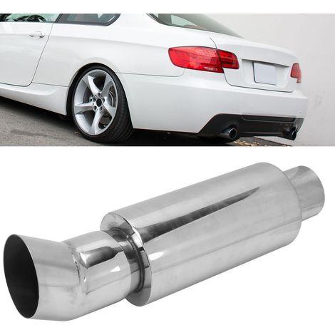 Silencieux d'échappement style DTM en acier inoxydable de 63 mm/2,5 pouces pour modification de voiture, avec silencieux à queue ronde et sortie d'échappement inclinée (XH-EP091-SL) (1/5)