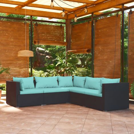5 pcs Salon de jardin, Ensemble table et chaises de jardin, Meuble de jardin avec coussins Résine tressée Noir MKW887046 (1/5)