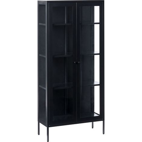 Vetrina moderna in acciaio nero e ante in vetro 176 cm Harty