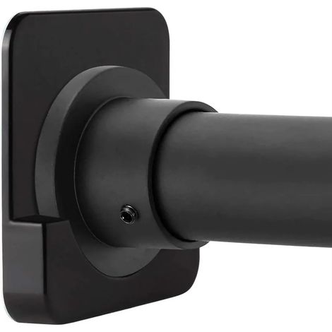 Dos soportes autoadhesivos para barra de cortina de ducha, soportes negros para montaje en pared (barra no incluida). (1/4)