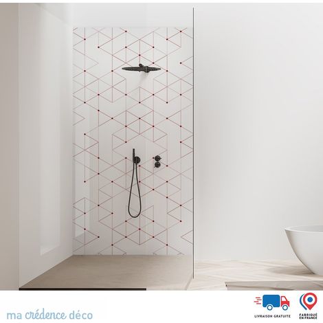 Panneau de douche : Formes triangles géométriques - Couleur Rouge carmin - Alu composite - 90 - 245 (1/2)