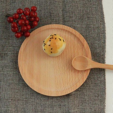 Plateau à pâtisserie rond en bois, assiette à dessert, dessous de verre, dessous de tasse (1/4)